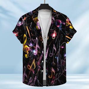 Men's Hawaiian <strong>Shirt</strong> Neon <strong>Music</strong> <strong>Notes</strong> Short Sleeve Tee Guitar Saxophone Design Cool Graphic <strong>Shirt</strong> for <strong>Music</strong> Lovers Gift for Dad - Product Image 2