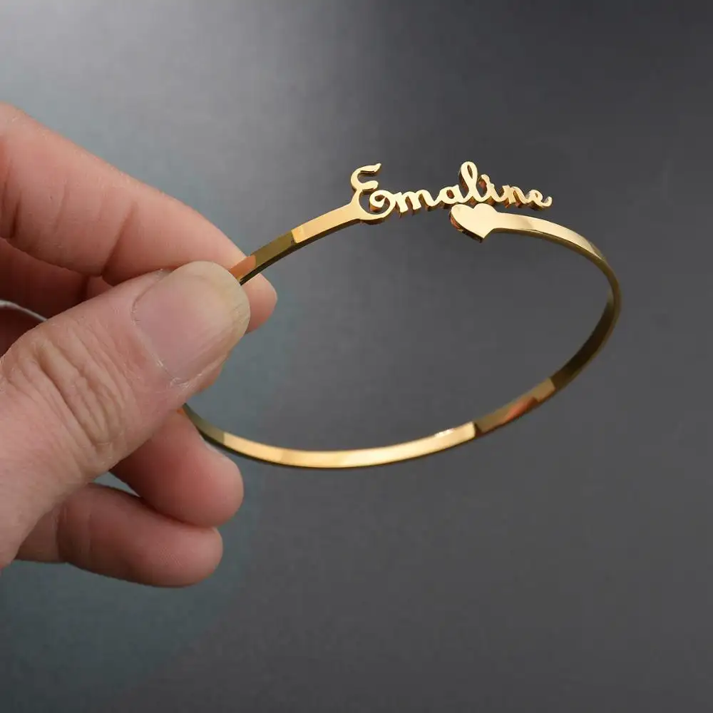 Verstelbare Geen Vervagen Zilveren Plaat Opening Vorm Minimalistische Sieraden Vrouwen Gemaakt Rvs Custom Bangle Gouden Armband