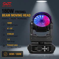 Projecteur à tête mobile 180W RGBL Zoom Wash Beam avec lentille Fresnel 375000cd, faisceau étroit, Art-Net SACN, équipement de scène