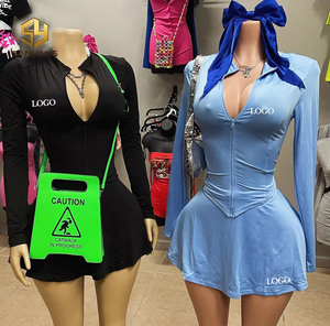 Set di gonne autunnali personalizzate da donna, 2 pezzi, gonna a pieghe mini con zip, set di gonne casual a due pezzi, abbigliamento da donna - Product Image 3