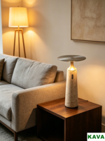 Lámpara de Mesa Rústica Moderna de Travertino y Metal, Diseño Minimalista para Decoración Acogedora del Hogar y Hoteles