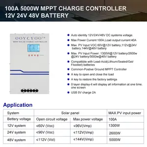 100 Amp MPPT 태양 광 충전 컨트롤러 12V/24V 48V 자동 PV 150V 최대 입력 태양 전지 패널 100A 태양 전지 패널 레귤레이터 최대 입력 5000W