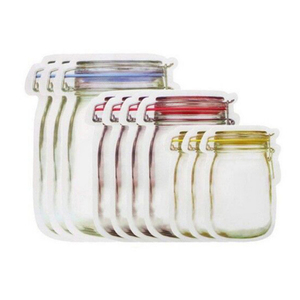 Reusable bottle shape plastic food pouch nuts mason jar zipper bag