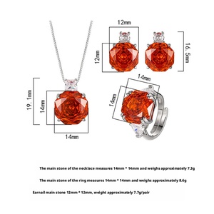 Ensemble de bijoux pendentif et boucles d'oreilles en cuivre éco-responsable, zircon cubique rouge taille rose 14-12MM, pour femme - Product Image 2