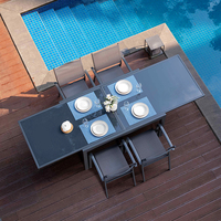 HOMFUL-Table extensible de jardin en verre imprimé d'extérieur, cadre en aluminium, tout temps, avec cadre en aluminium