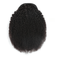 Extension Queue de Cheval Cheveux Humains Crépus Bouclés Afro Noir Naturel à Bande Élastique avec Cordon de Serrage pour Chignon