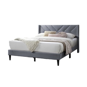Elegant Modern Gray Velvet Upholstered Soft <b>Bed</b> <b>Queen</b> <b>Size</b> Eco-Friendly Clean Lines Design Headboard Bedframe - Product Image 5