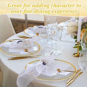 Assiette de présentation en verre écologique de 33 cm avec bordure à perles dorées, transparente, compatible micro-ondes et lave-vaisselle, idéale pour la décoration de mariage - Meilleure vente - Product Image 5