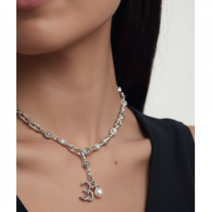 Collar Convertible de Moda, Plata de Ley, Baño de Rodio, Cadena Base con Baño de Oro de 18k, Cuentas de Oro Amarillo, Perlas, 20 Pulgadas - Product Image 1