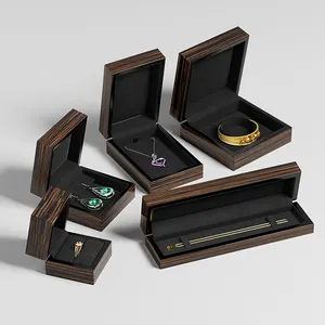 Échantillon gratuit nouveau style usine vente en gros bague collier bracelet emballage cadeau de mariage boîte à bijoux en bois marron ensemble