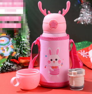 500ml Smart Thermal Insulated Children's Stainless Steel Water <b>Bottle</b> With Cartoon Straw Lid And Customization Options. - Product Image 5
