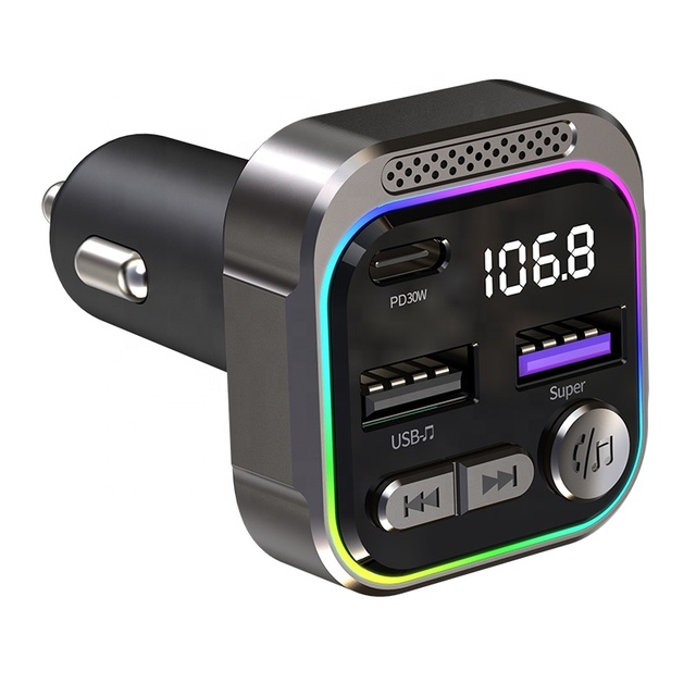 Wireless Car Bluetooth FM Transmitter QC3.0 PD30W Fast Charging Google Assistant Car MP3 Player FM Transmitter Radio for Car