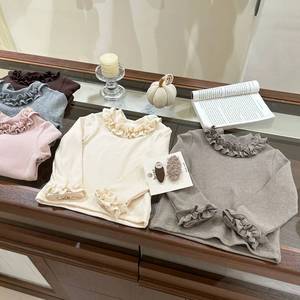 Child Star Circle Women's Knit Tops Long Sleeve Ruffled Trim Soft Winter Base Layer With Label Full Sleeve - Product Image 1