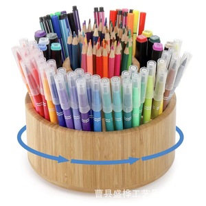 Wooden <b>Rotating</b> Pen Holder Round Stationery Storage Organizer For <b>Desk</b> Office Home Use - Product Image 3
