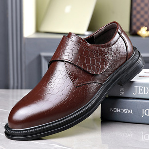 Men's Genuine Leather Oxfords Round Toe <b>Hook</b> Loop Soft Sole Office Career Dress <b>Shoes</b> Autumn Solid Color Business Formal Wear - Product Image 1