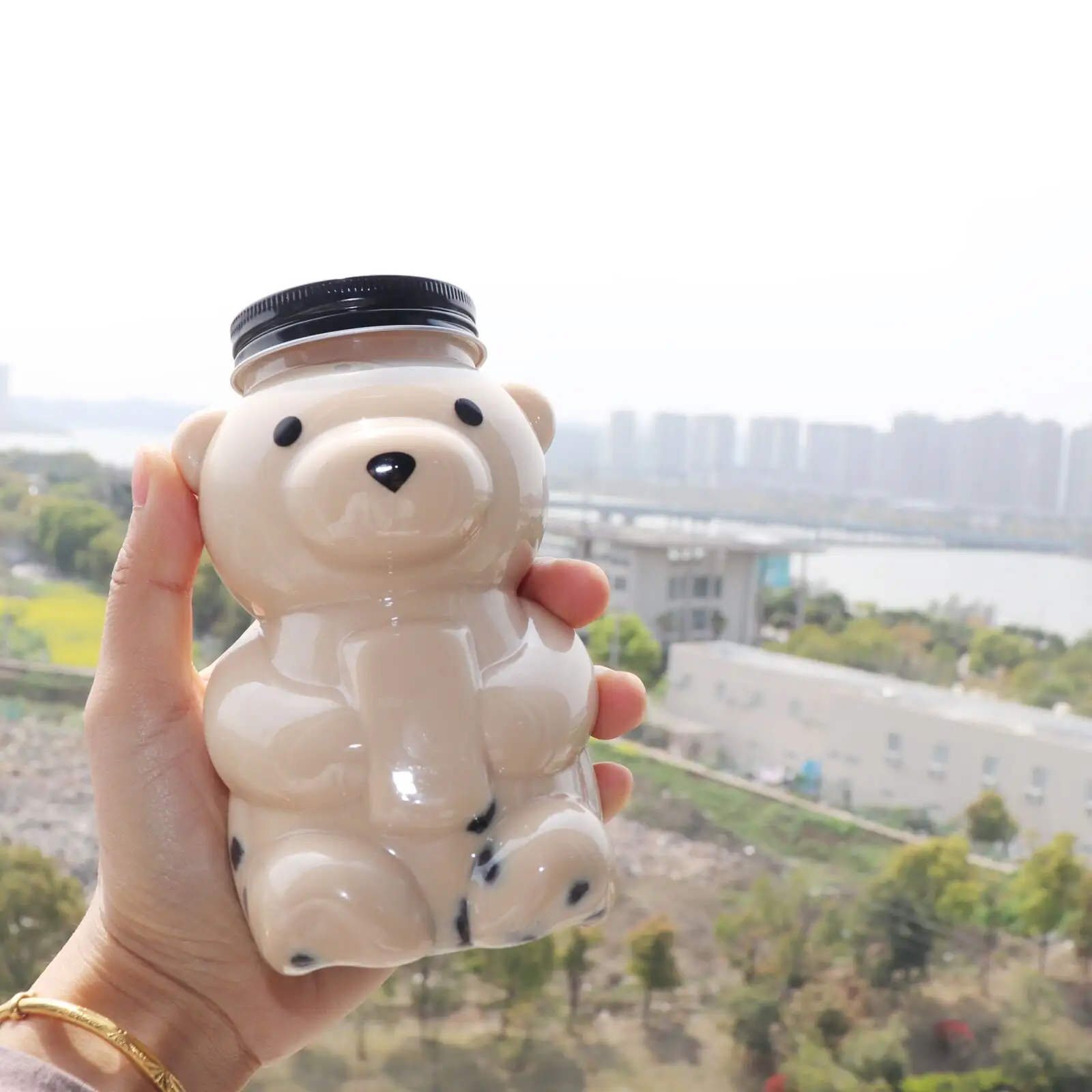 Botol beruang plastik transparan, harga murah 500ml untuk jus kopi susu dengan sedotan