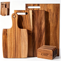 Ensemble de planches à découper en bois d'acacia massif FSC avec support, logo personnalisé, planche à découper en bois, plateau de service pour charcuterie et fromages