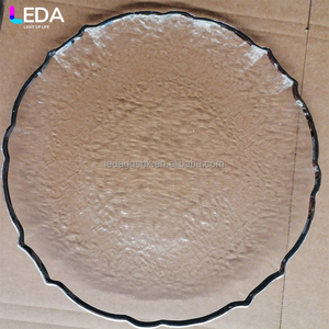 Platos de vidrio con efecto espejo LEDA, ecológicos, para bodas, eventos y fiestas, platos transparentes para la cena con borde plateado - Product Image 3