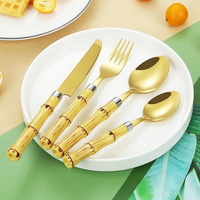 Ensemble de couverts en acier inoxydable argenté et doré, style bambou tropical, vaisselle moderne pour jardin, fête, mariage, usage domestique