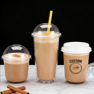 Gobelets à café en plastique jetables avec couvercles, luxe, à emporter, logo personnalisé imprimé pour les cafés, 12oz, 16oz, 20oz - Product Image 1