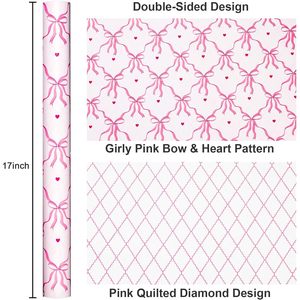 Yarcony Pink <b>Wrapping</b> <b>Paper</b> Roll Reversible Bow Quilted Design 46.8 Sq Ft Gift Craft Baby Shower Birthday Wedding Bridal Shower - Product Image 3
