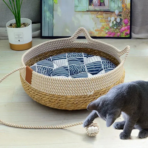 Removable Woven Cat <b>Bed</b> Upholstery Sleeping <b>House</b> Cat Scratch Floor Rattan Wear-resistant Washable Cat Cave Pet SuppliesRemovabl - Product Image 6