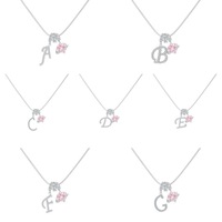 Collier en argent plaqué avec pendentif en zircon rose en forme de planète, initiale personnalisée en écriture cursive, chaîne serpent pour femmes