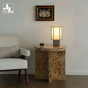 Estilo de diseñador Villa Sala de estar Árbol Tumor Textura Mesa auxiliar redonda Dormitorio de hotel Mesa de esquina de lujo de madera Muebles - Product Image 1
