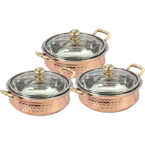 Bols de service en cuivre martelé indien de 5 pouces, en acier inoxydable, design moderne et luxueux, écologiques, étanches à l'air, résistants à la chaleur, pour la nourriture - Product Image 1