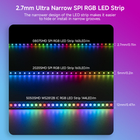2.7mm Ultra Étroit 12V 5V WS2812B Adressable Individuellement IP30 160 LEDs/m SMD 0807 SPI RGBIC Bande Led Numérique Programmable