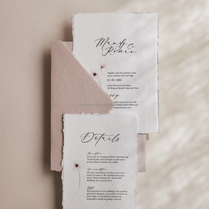 Ensemble d'invitations de mariage faites à la main avec bordure festonnée, élégantes et luxueuses, en papier pur coton fait main - Product Image 2