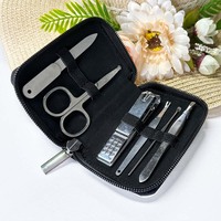 7 pièces ensemble de manucure outils de soin des ongles Kit de toilettage de voyage Portable avec fermeture à glissière Sublimation étui en cuir PU blanc