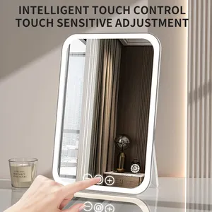 Miroir de maquillage carré cosmétique éclairé à led mural rechargeable pour salle de bain