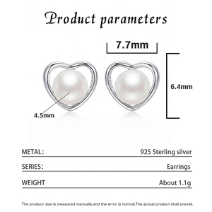 Boucles d'oreilles minimalistes en argent S925 avec cœur creux et perle, bijoux fins romantiques pour femmes, cadeau de mariage ou d'anniversaire - Product Image 6