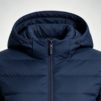 Blouson matelassé à capuche bleu pour femme, en nylon épais, imperméable, coupe-vent, avec logo, chic et élégant pour les trajets en ville