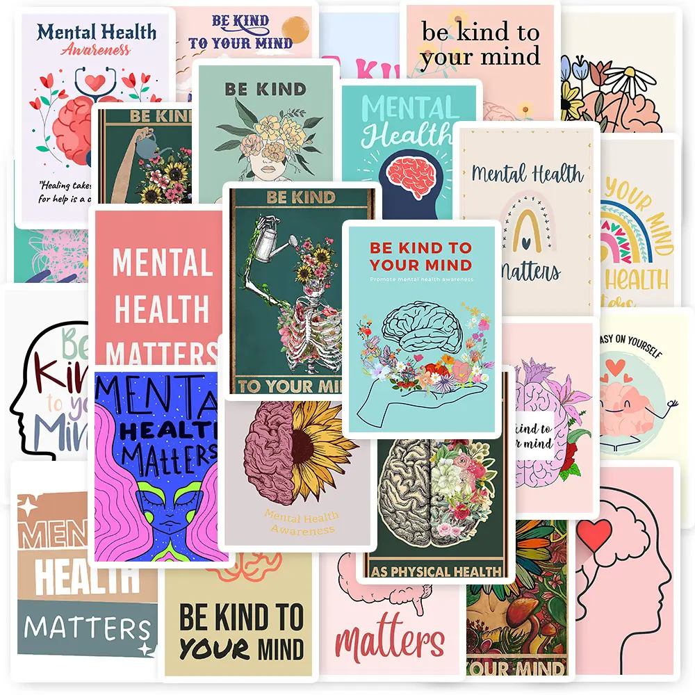 25Pcs Mental Health Awareness Poster Stickers for Waterbottle Laptop Fridge Luggage Waterproof Decal Sticker Kids Toy Room Decor