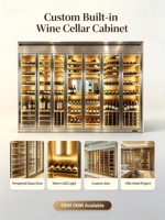 Cave à vin autoportante de luxe moderne sur mesure avec porte en verre trempé et éclairage LED pour villa, hôtel, bar à domicile OEM ODM