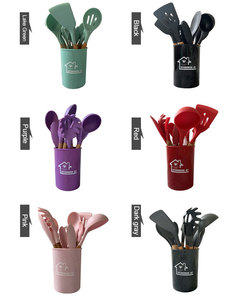 Ensemble d'ustensiles de cuisine en silicone antiadhésif Havkup GC02 avec manche en bois coloré pour enfants, 12 pièces, pour <span class=keywords><strong>la</strong></span> cuisson et le <span class=keywords><strong>fromage</strong></span> - Product Image 2