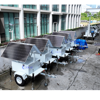 Système de surveillance solaire hors réseau avec mât télescopique électrique de 6 m et remorque de sécurité mobile pour la surveillance des sites miniers et de construction