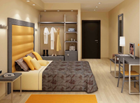 Ensemble de meubles de chambre à coucher pour hôtel 4 étoiles moderne, panneaux en bois, pour des chambres contemporaines élégantes