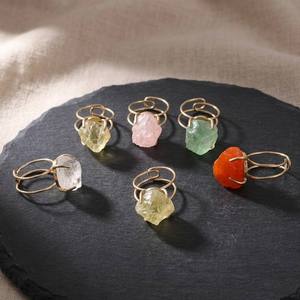 Anillo de Cristal Natural con Amatista, Citrino y Ágata Roja, Anillos con Piedras Preciosas, Chapado en Oro, Ajustable, Banda Abierta, Joyería para Mujer - Product Image 1