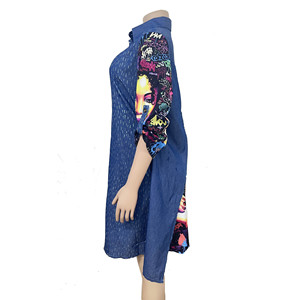 <span class=keywords><strong>2022</strong></span> afrique nouveauté mode Sexy imprimé décontracté ample Denim chemise robe à manches longues simple boutonnage manteau femmes vêtements - Product Image 4