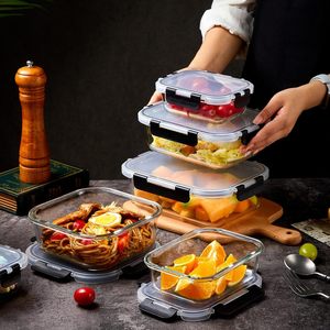 8個入りガラス製ミールプレップ容器セット、蓋付き、特厚気密食品保存容器、漏れ防止ランチボックス、残り物用 - Product Image 6