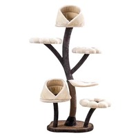 En gros, Arbre à chat moderne de luxe écologique en bois, structure d'escalade amusante en forme de fleur, maisonnette pour chat, tour et nid en rotin massif