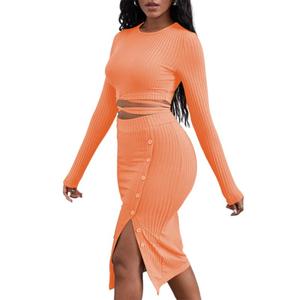 Nouvelle Collection 2025 – Ensemble Deux Pièces <span class=keywords><strong>Femme</strong></span> : Jupe Crayon Côtelée Fendue et Haut Assorti - Product Image 3