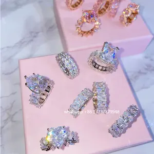 Nova moda prata esterlina 925 bling bling baguette anel de diamante para as mulheres