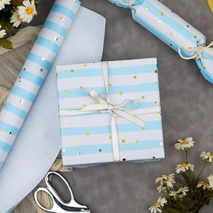 Blue and White Stripe Wrapping <b>Paper</b> Seersucker Light Blue French Wide Stripe Gift <b>Wrap</b> with Gold Speckle Boy <b>Wrap</b> Present <b>Paper</b> - Product Image 1