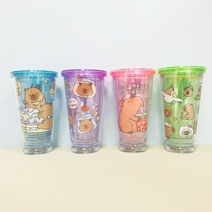 Capibara Double Layer Straw Cup 450ml Colorful Cartoon Design For Drinks Party Use - Product Image 1