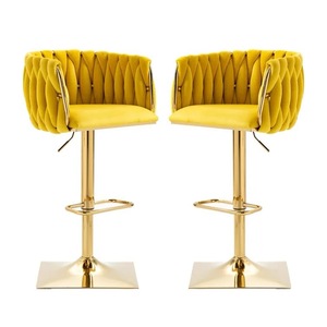 Silla de <span class=keywords><strong>Bar</strong></span>, muebles altos nórdicos para mostrador, respaldo de terciopelo de Metal dorado, cocina de lujo, taburete alto moderno de cuero, sillas de <span class=keywords><strong>Bar</strong></span> para mesa de <span class=keywords><strong>Bar</strong></span> - Product Image 6
