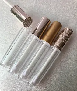 最新奢华透明空化妆品包装唇彩管，带魔杖和塞子，金属金色顶盖唇彩管